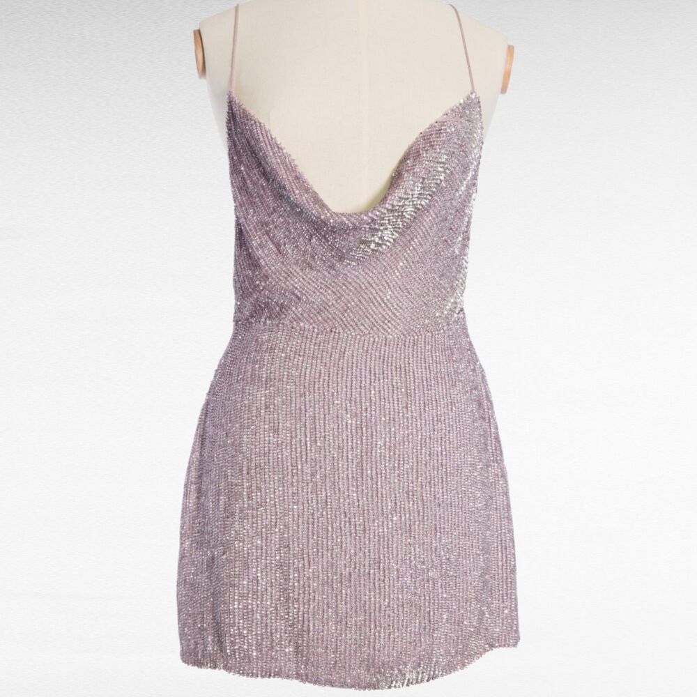Retrofete Jill Draped Sequin Chiffon Mini Dress Dusty Lilac Silver XS 0-2 NWT